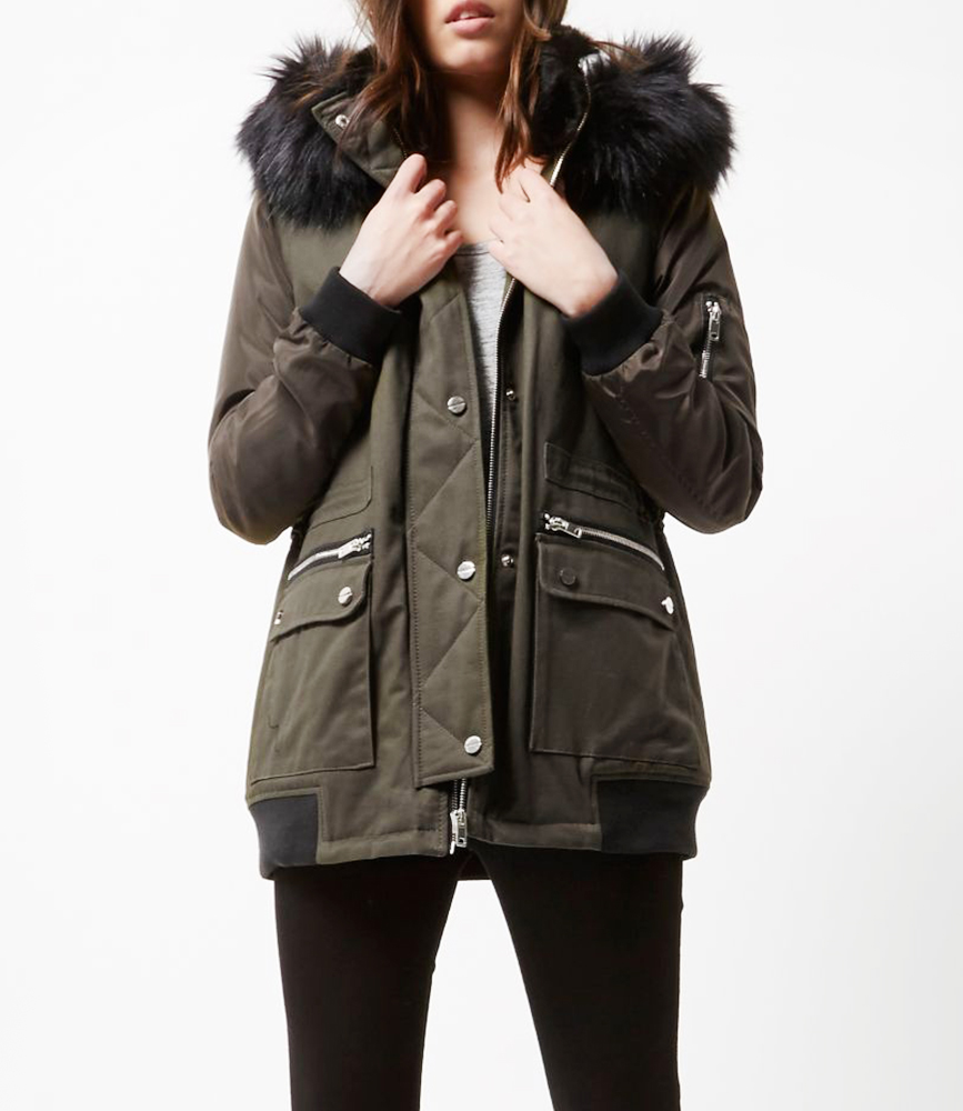 Khaki green hooded parka