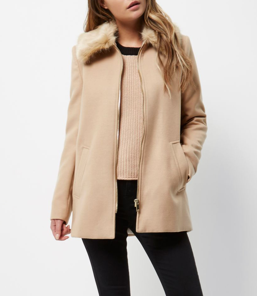 Cream collar swing coat