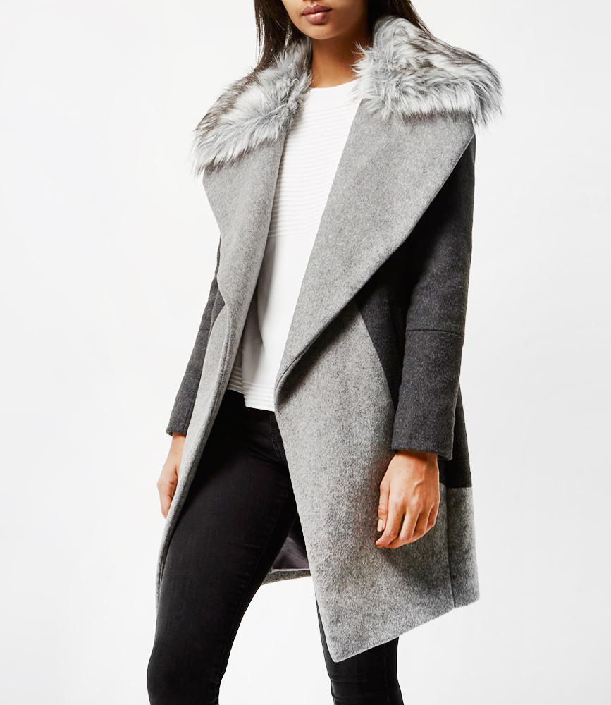 Faux fur collar coat